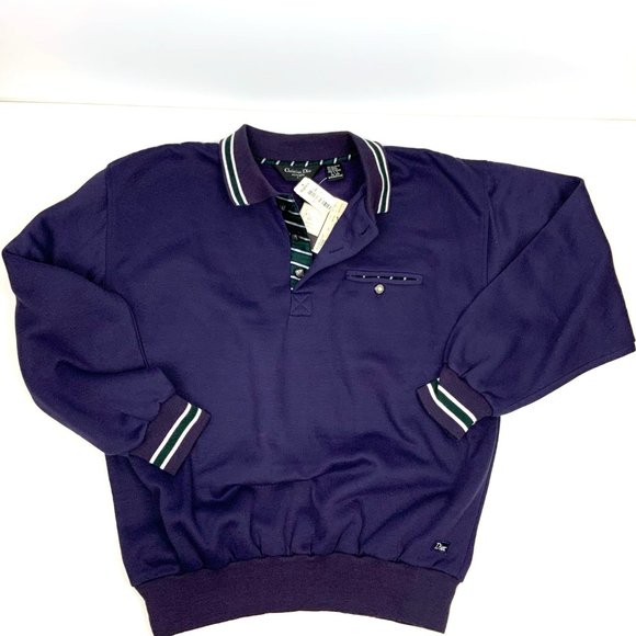 Vintage 90s Christian Dior Monsieur Quarter Button Navy Sporty Sweatshirt Sz L - Picture 13 of 16